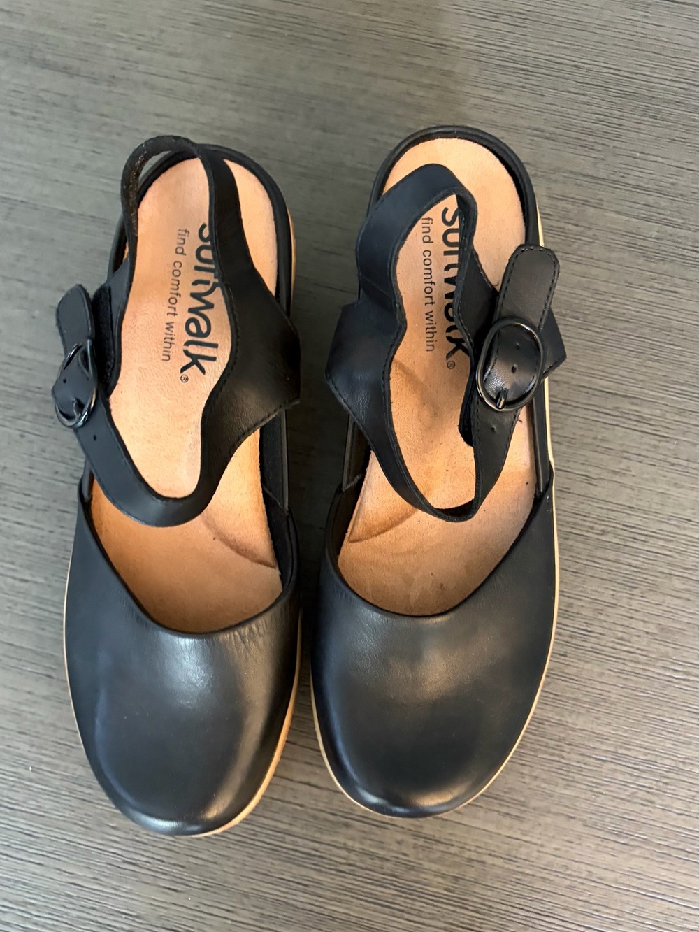 SoftWalk Black Leather Slingback Clog Sandals